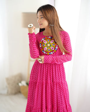 Georgette Printed Gown Set – Pink