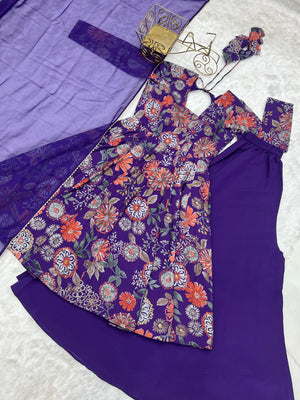 Roman Chanderi Silk Printed Kurta-Palazzo Set – Purple