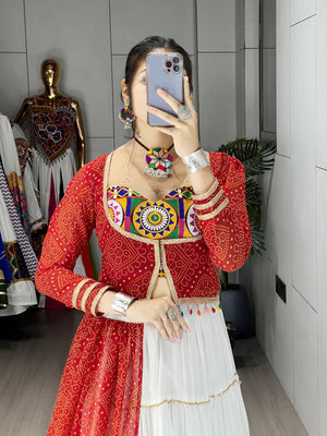 Navratri White Bandhani Lehenga Set