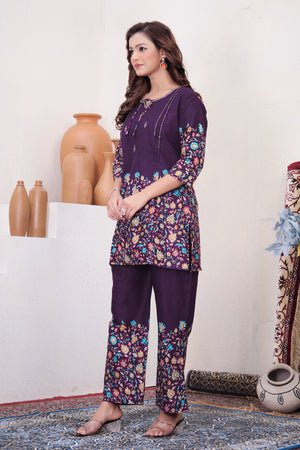 Pure Cotton Printed Co-Ords Set – Wine