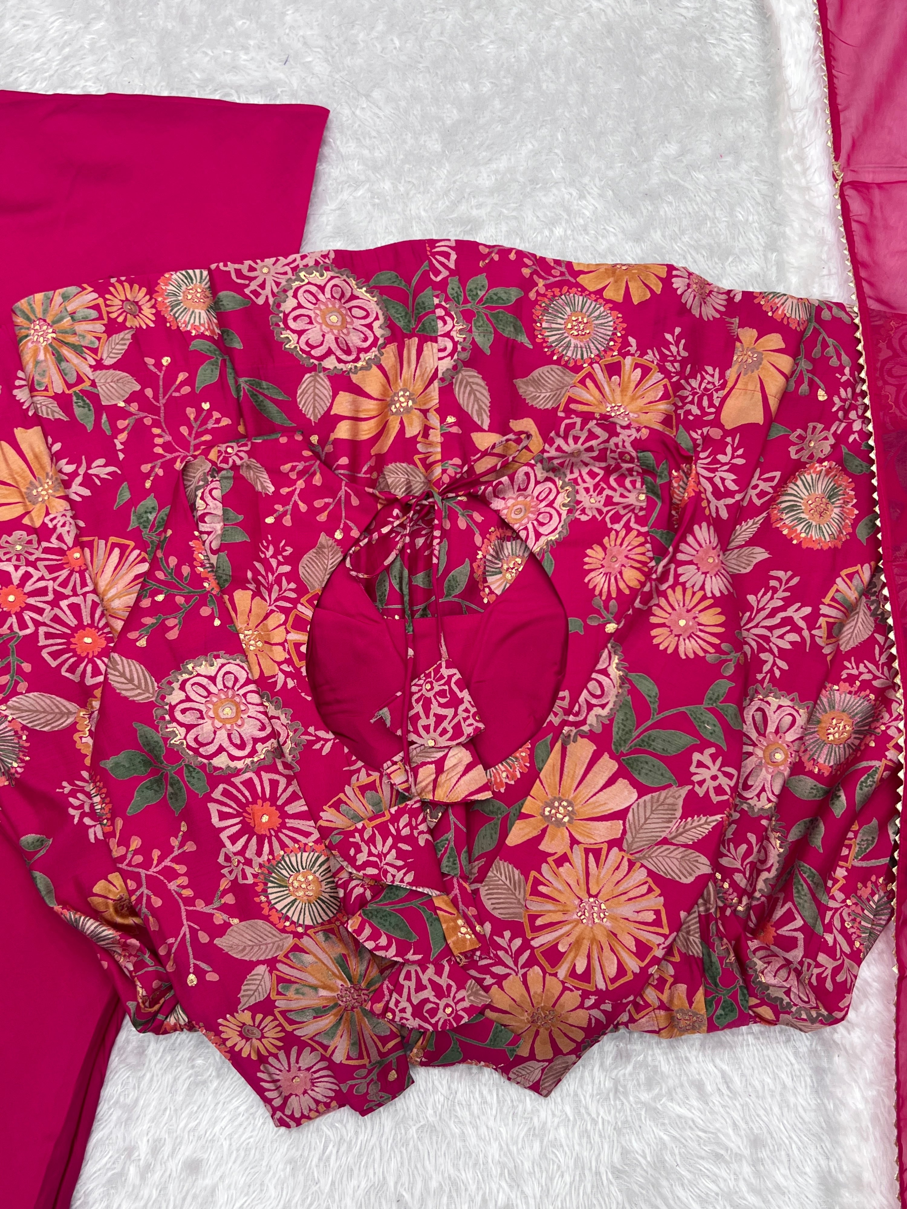 Roman Chanderi Silk Printed Kurta-Palazzo Set – Pink