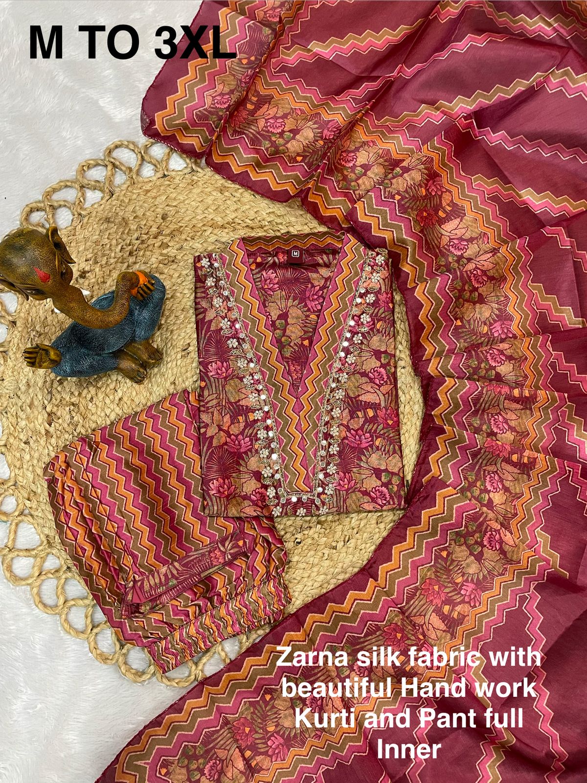 Zarna Silk Embroidered Straight Kurti Set – Maroon
