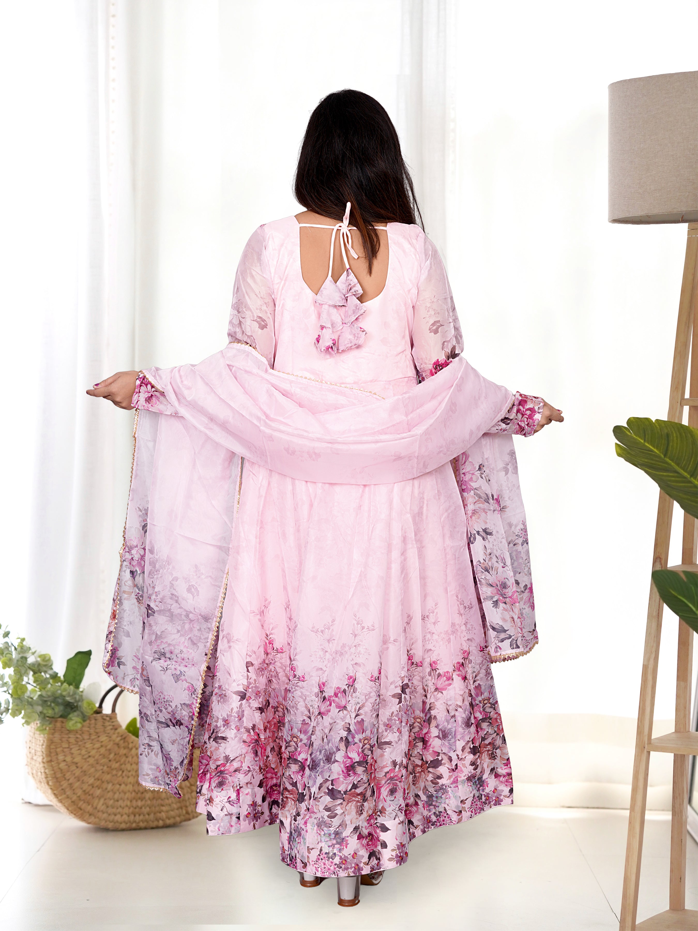 Organza Silk Printed Anarkali Set – Pink