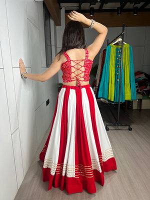 Navratri Red White Laal Leher Lehenga Set