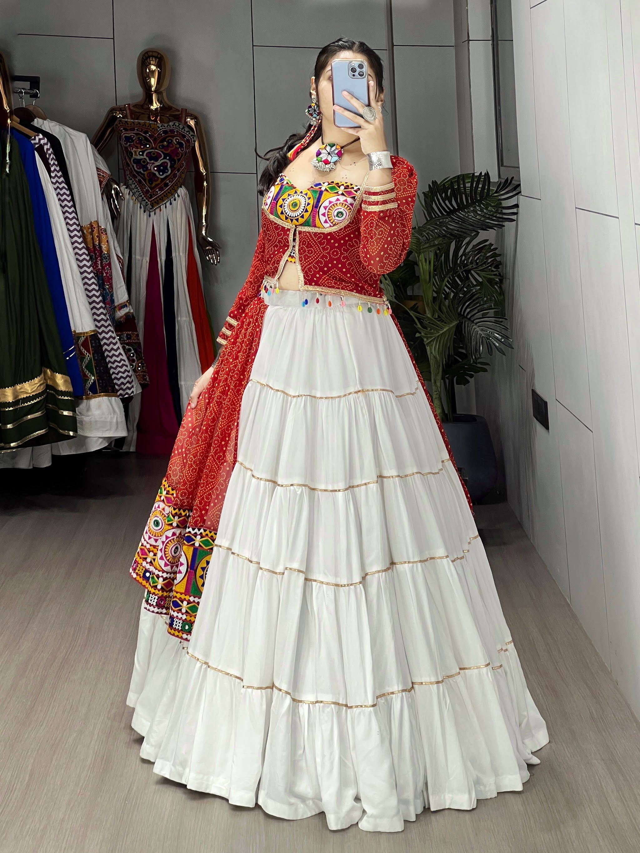 Navratri White Bandhani Lehenga Set