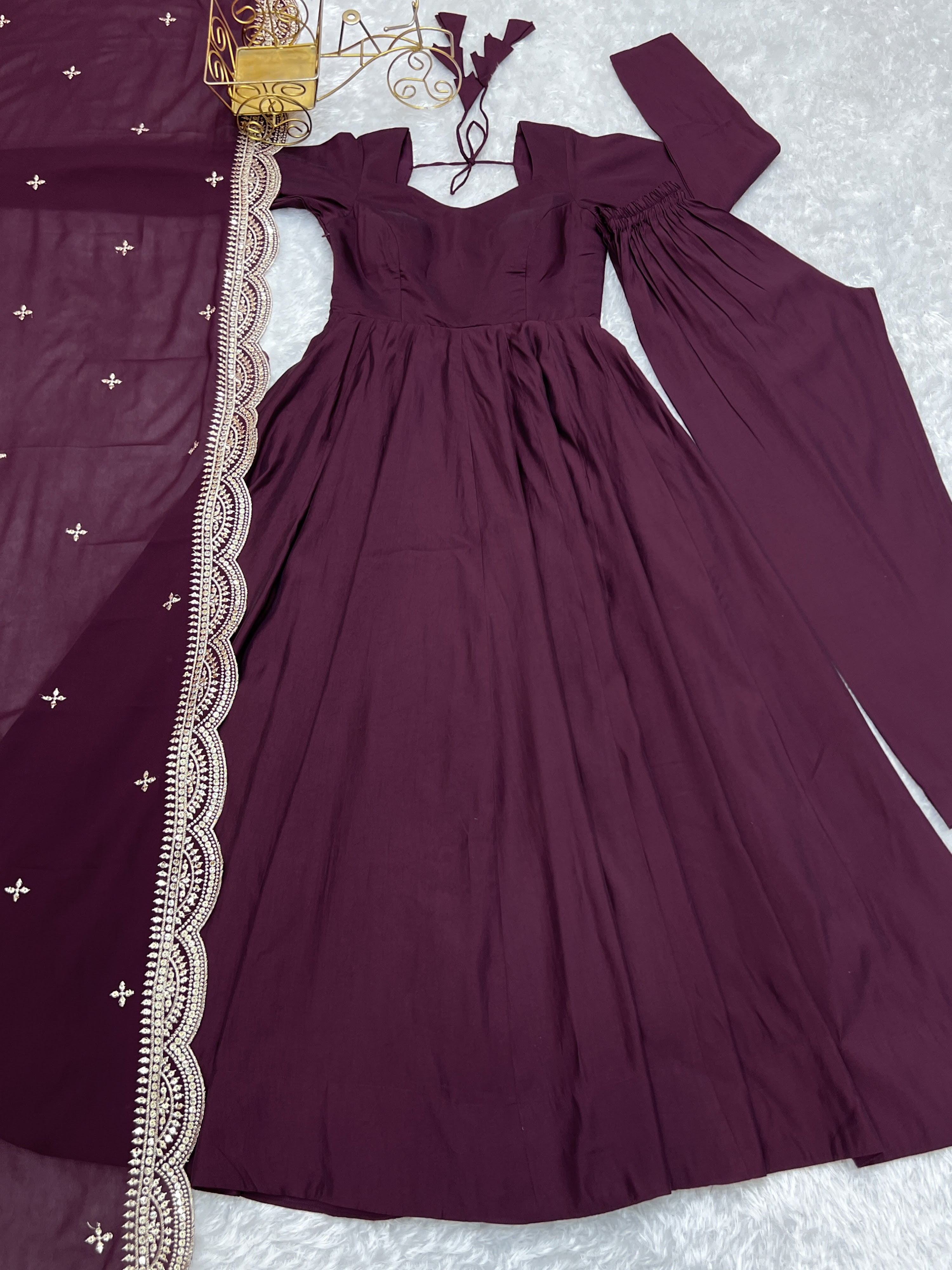 Roman Chanderi Silk Embroidered Anarkali Set – Wine