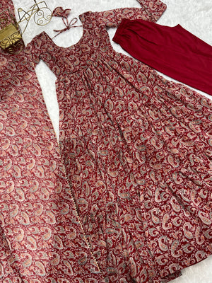 Georgette Printed Anarkali Set – Maroon