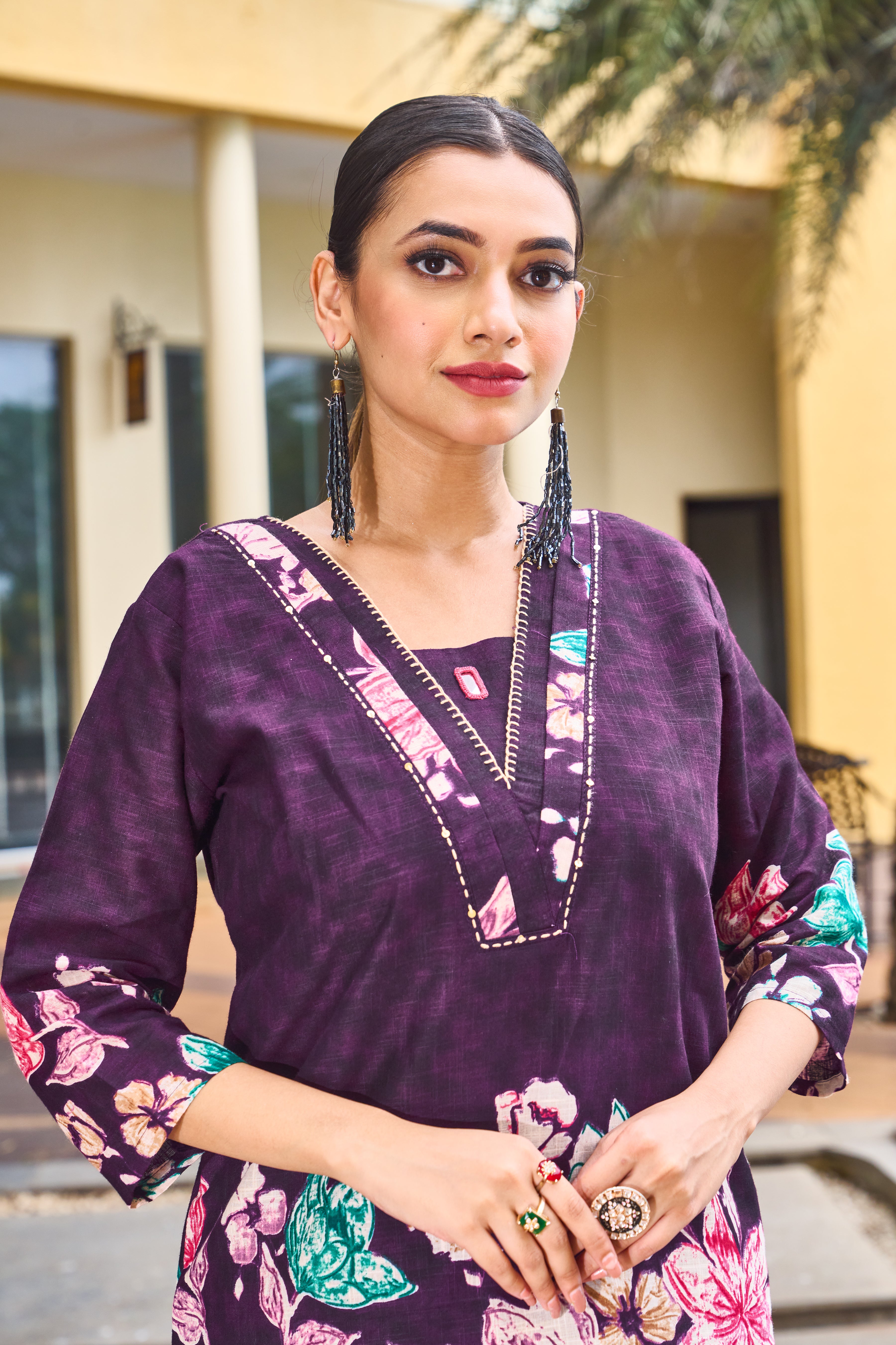 Pure Cotton Printed Co-Ords Set – Purple