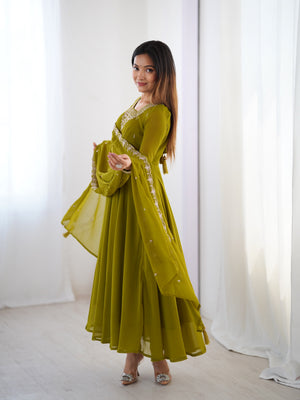Georgette Embroidered Anarkali Set – Mehndi Green