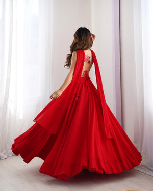 Georgette Designer Lehenga Set – Red
