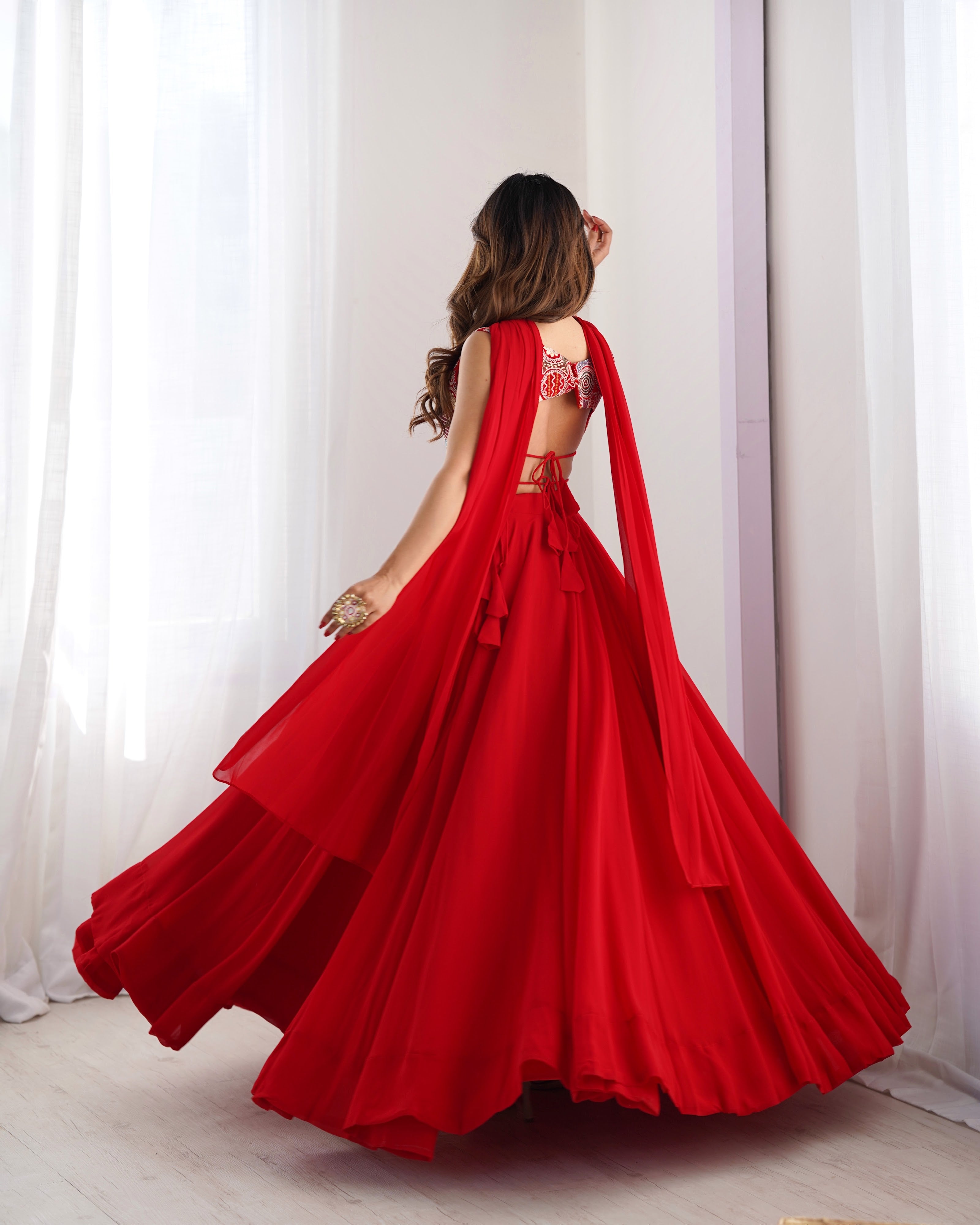 Georgette Designer Lehenga Set – Red