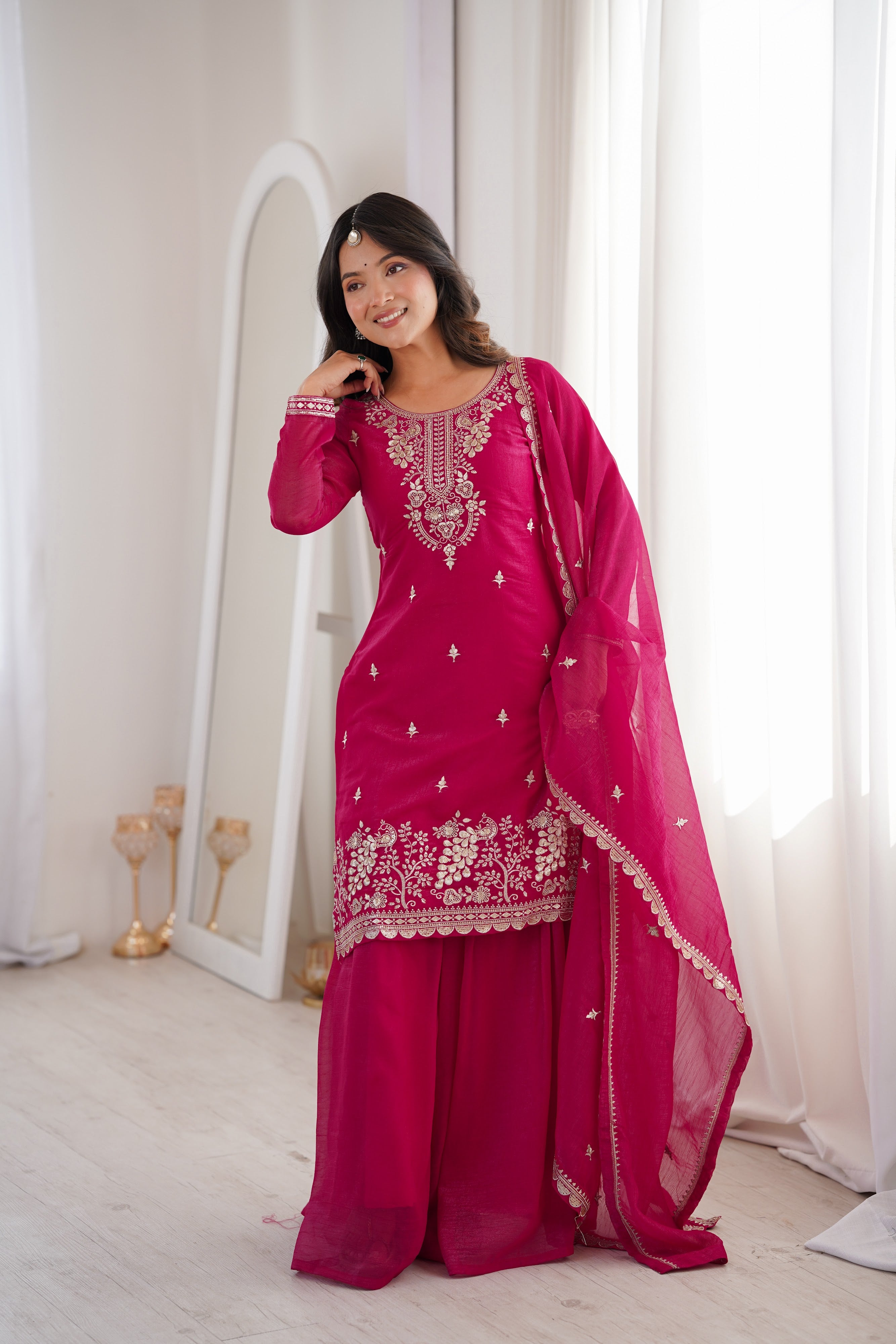 Crunchy Silk Embroidered Sharara Set – Dark Rani