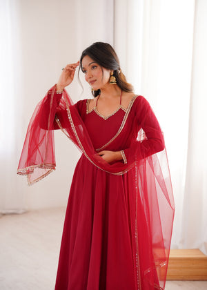 Roman Chanderi Silk Embroidered Anarkali Set – Maroon