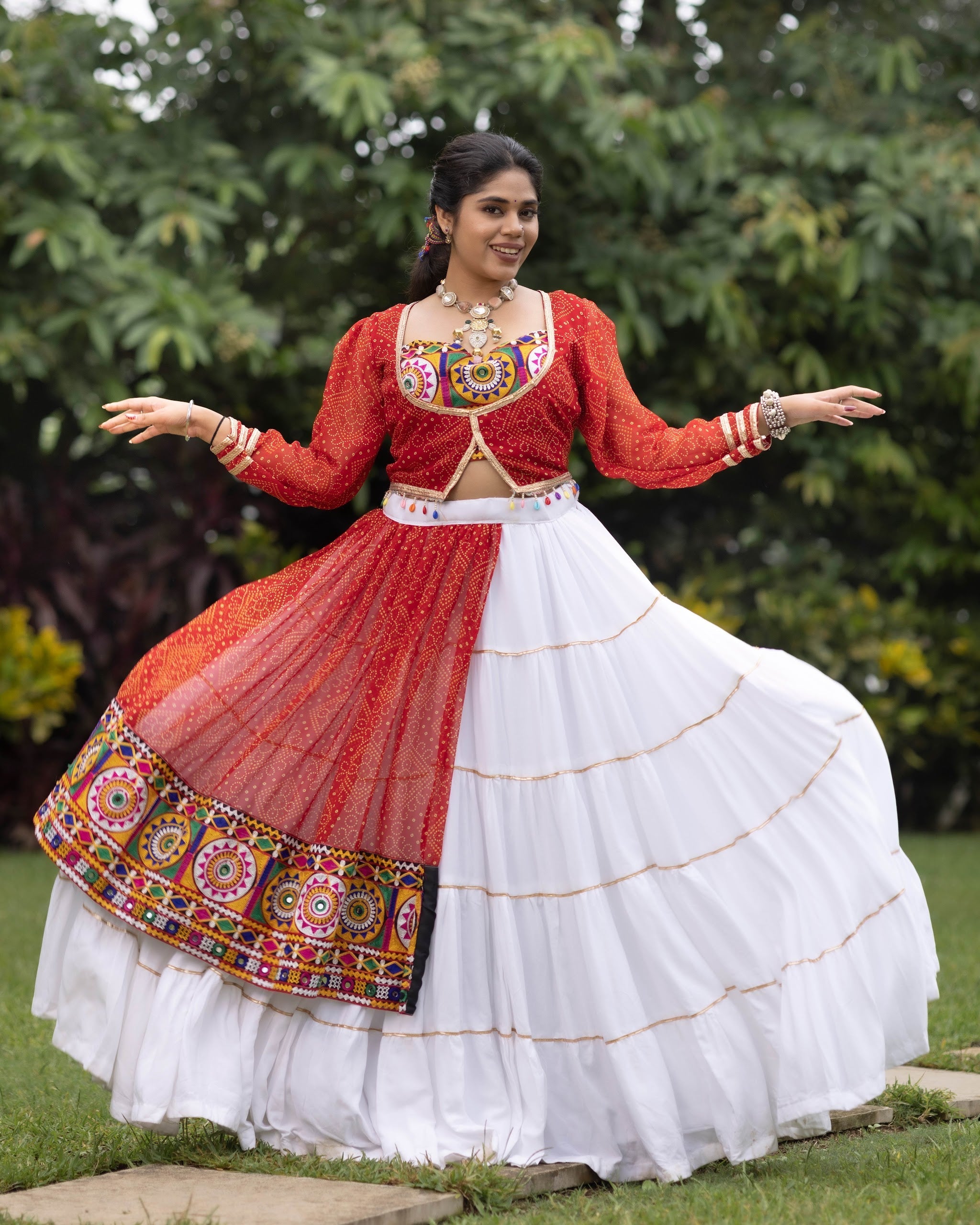 Navratri White Bandhani Lehenga Set