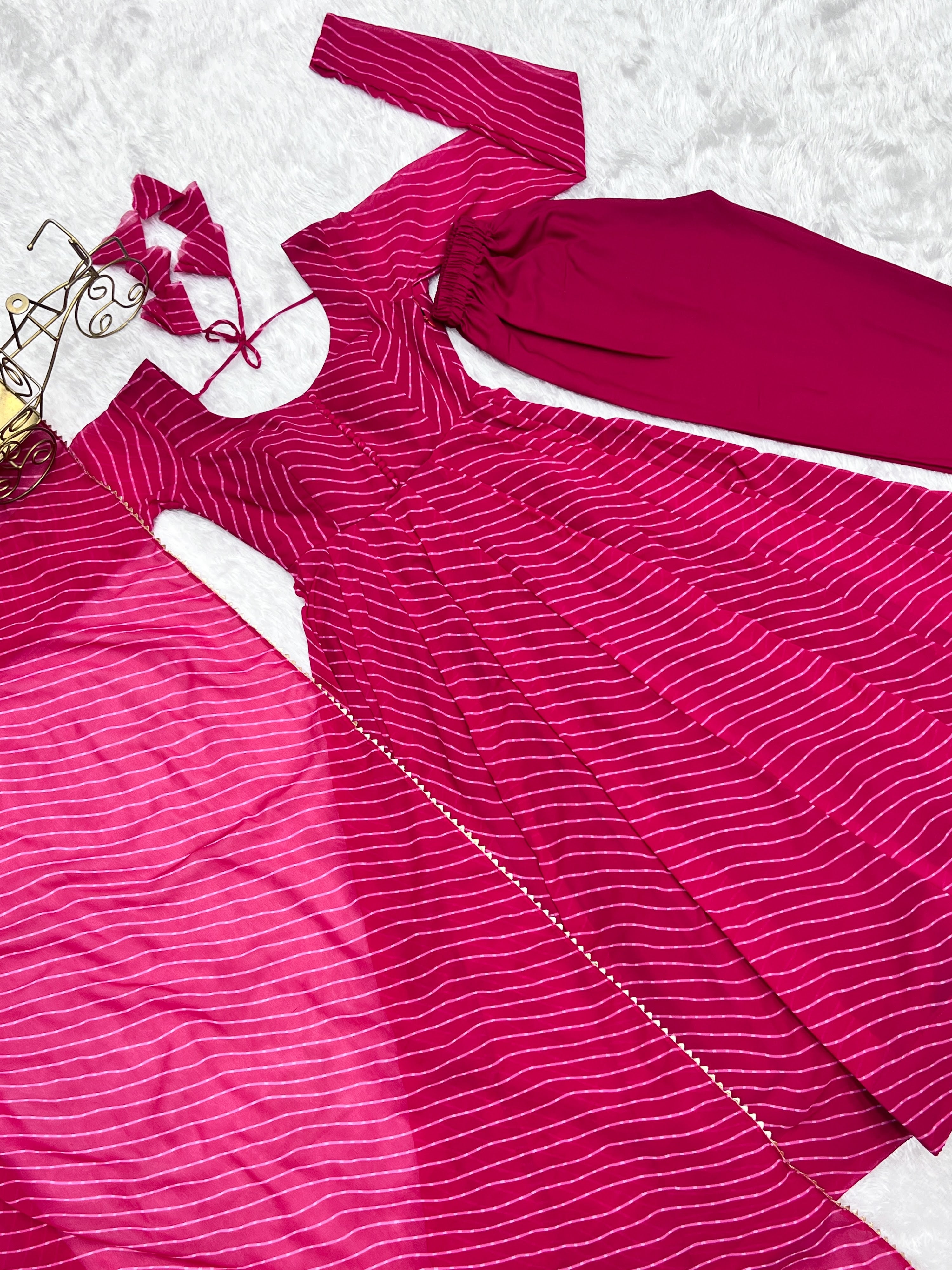 Georgette Printed Anarkali Set – Rani Pink