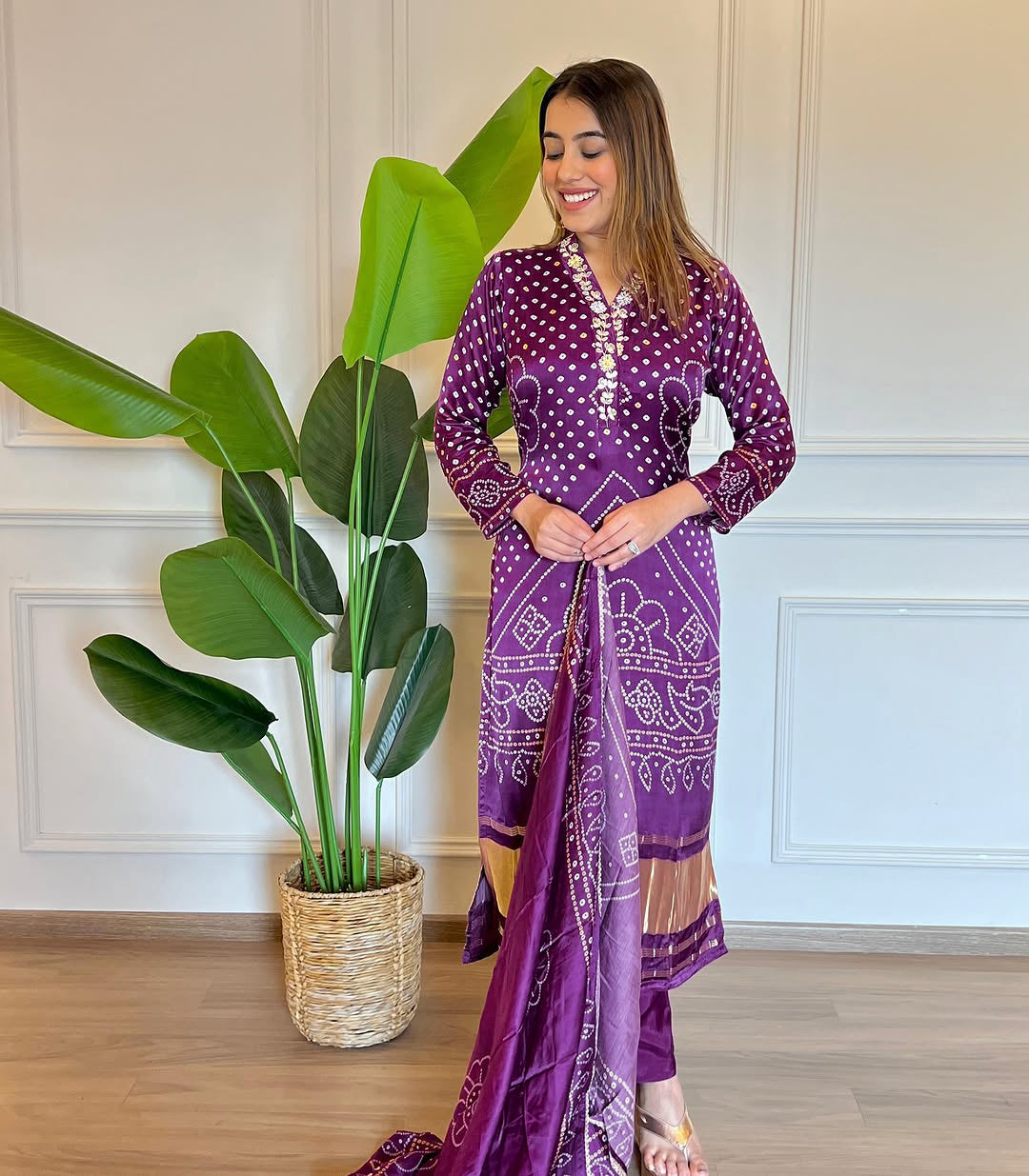 Viscose Embroidered Kurta Pant Dupatta Set – Purple