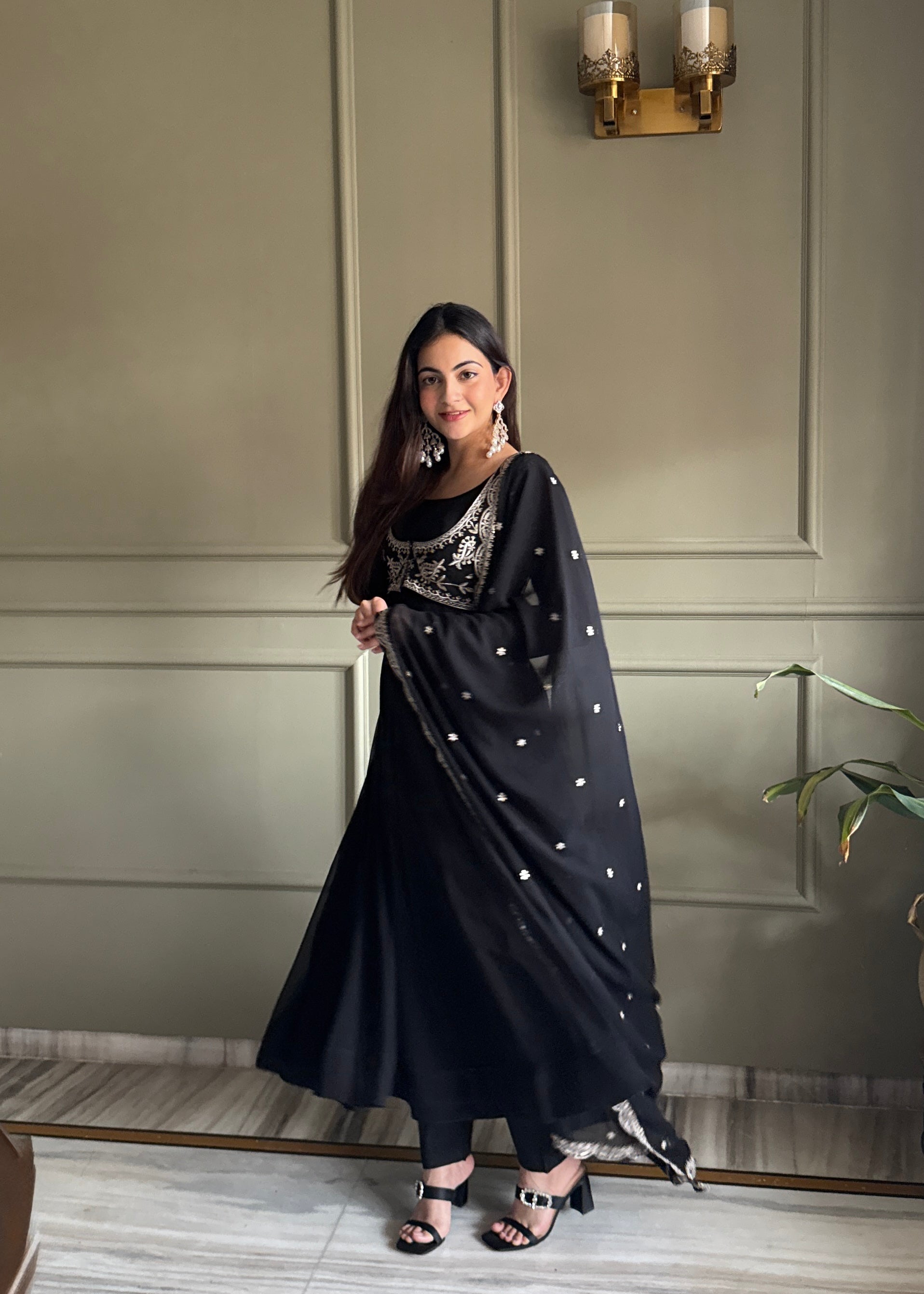 Georgette Embroidered Anarkali Set – Black