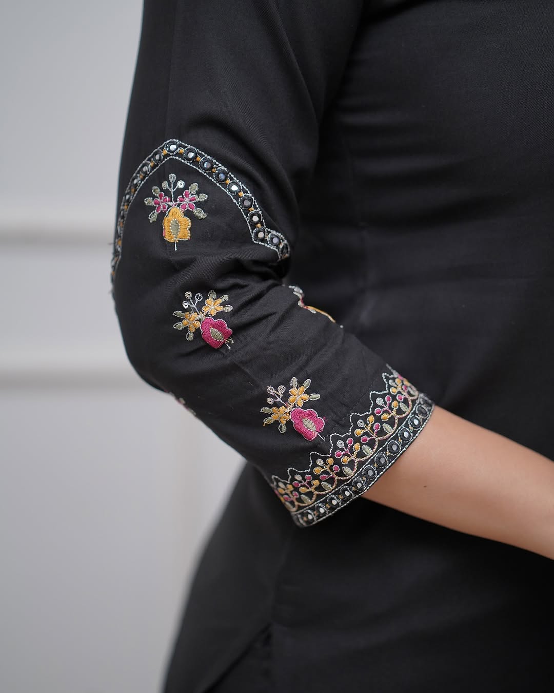 Viscose Silk Embroidered Kurta Pant Dupatta Set – Black