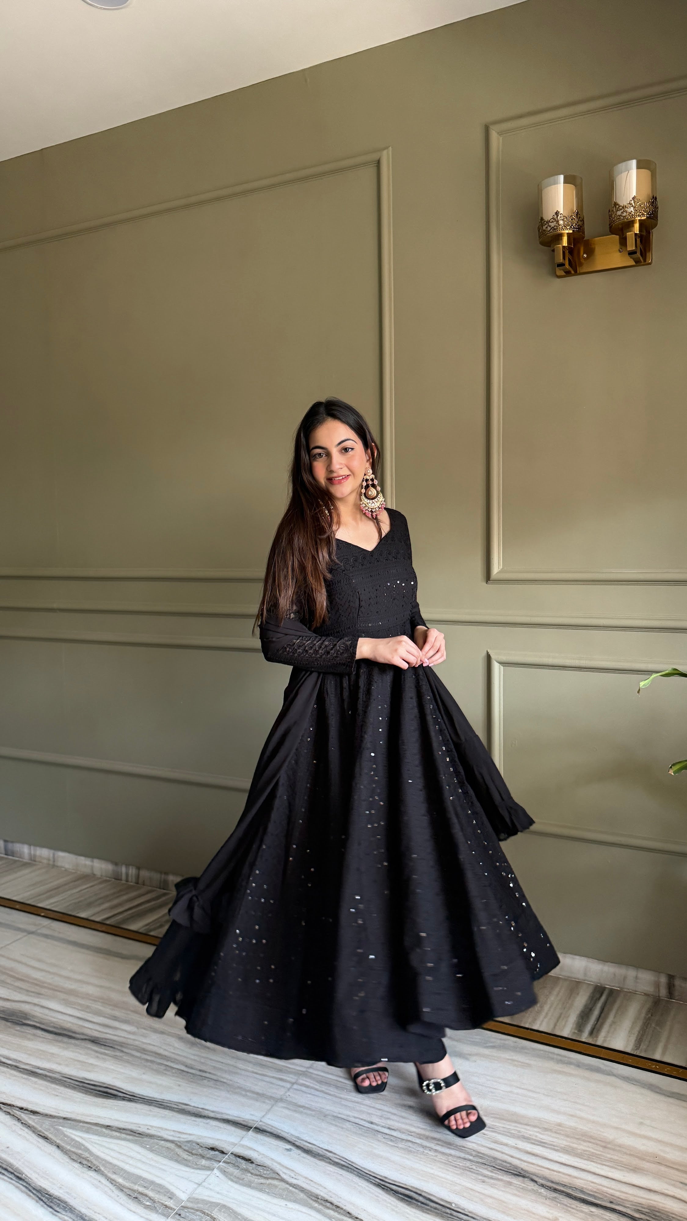 Georgette Embroidered Anarkali Set – Black