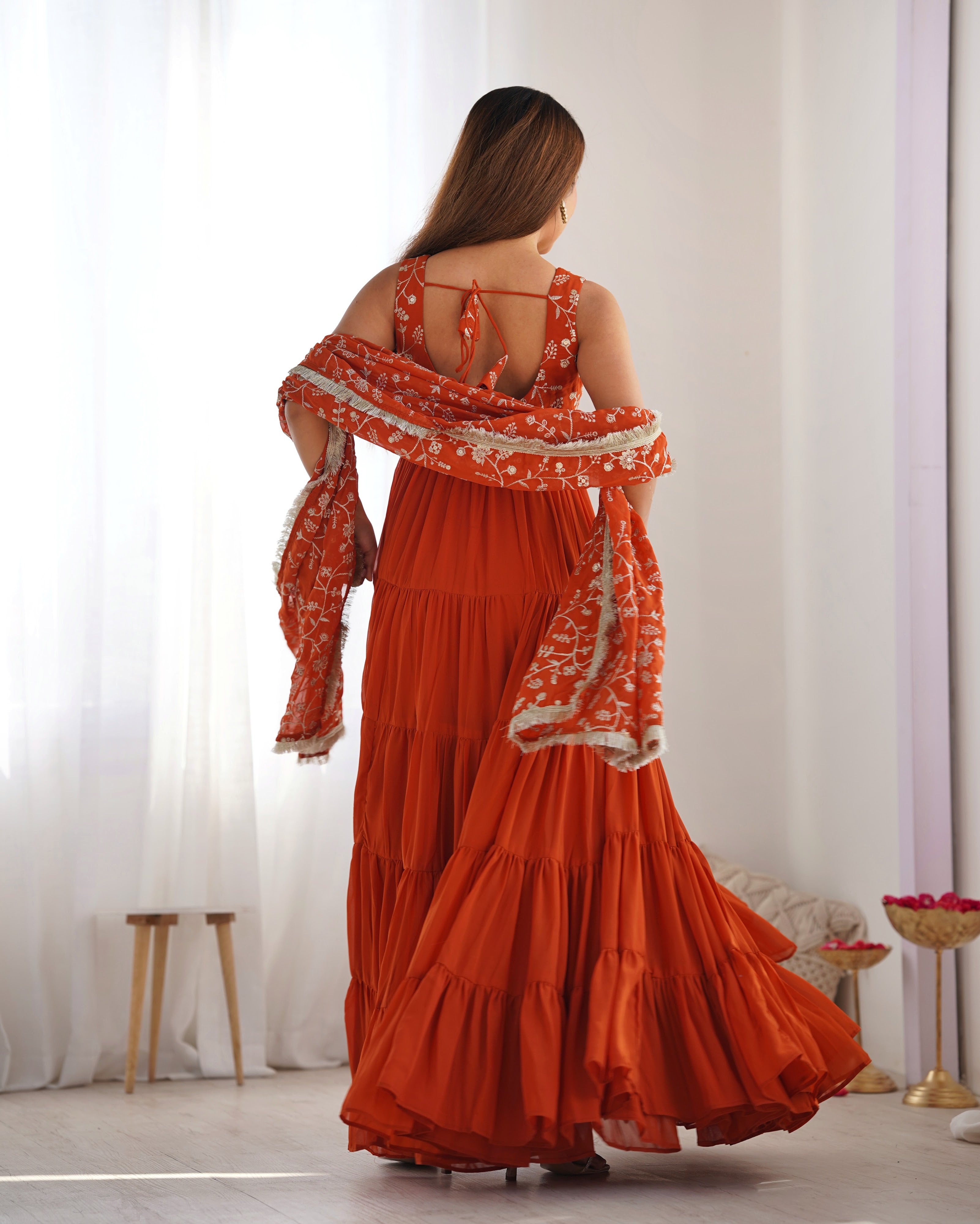 Georgette Embroidered Anarkali Set – Orange