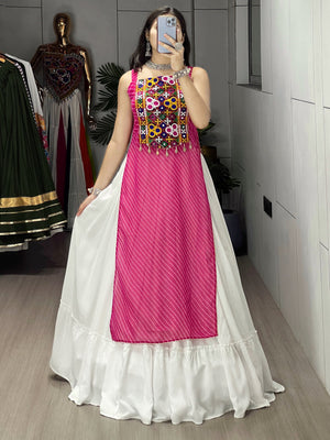 Navratri Rani Pink Kurti Lehenga Set