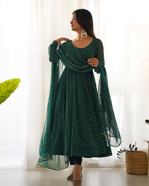 Georgette Printed Anarkali Set – Bottle Green