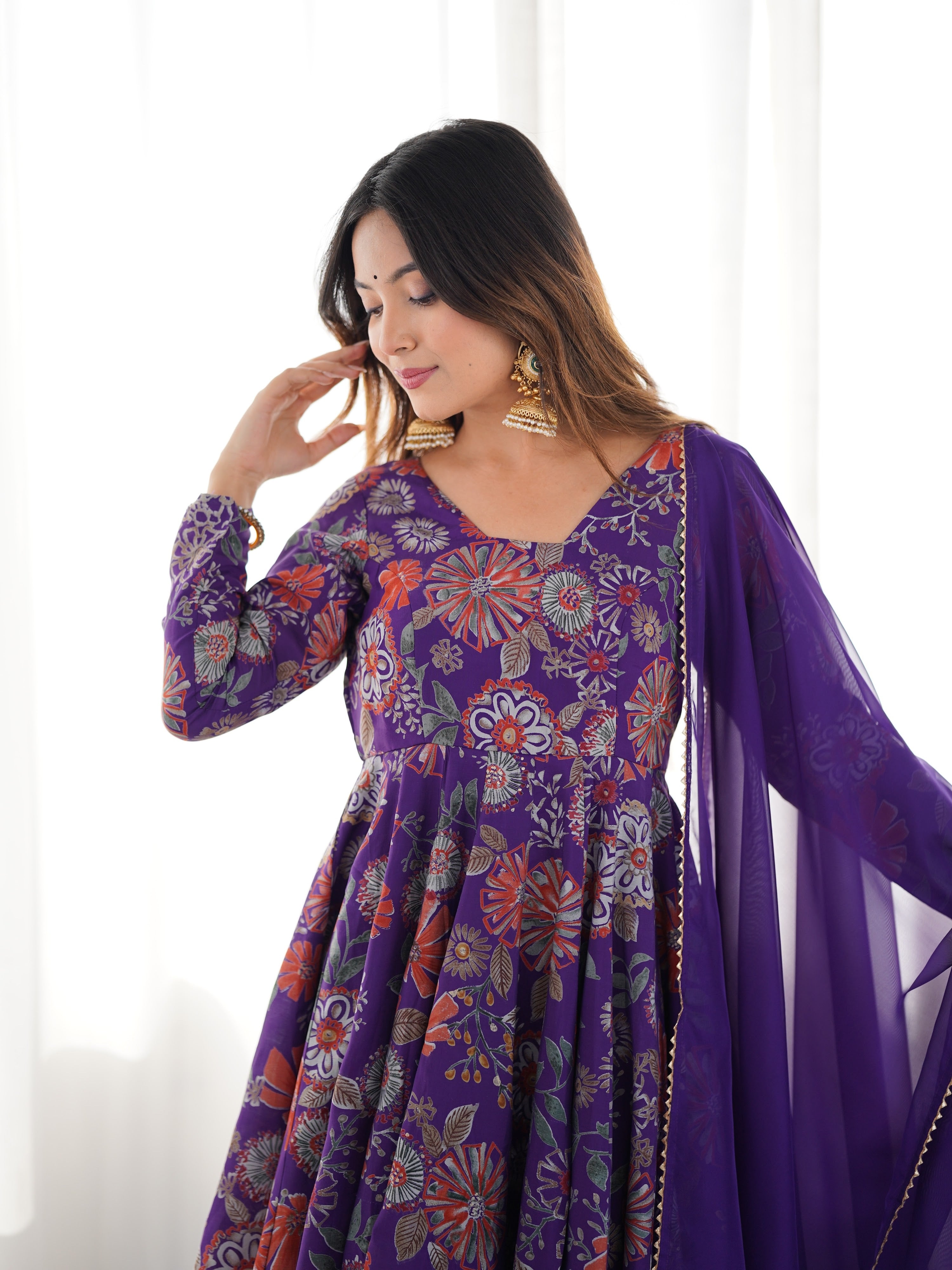 Roman Chanderi Silk Printed Kurta-Palazzo Set – Purple