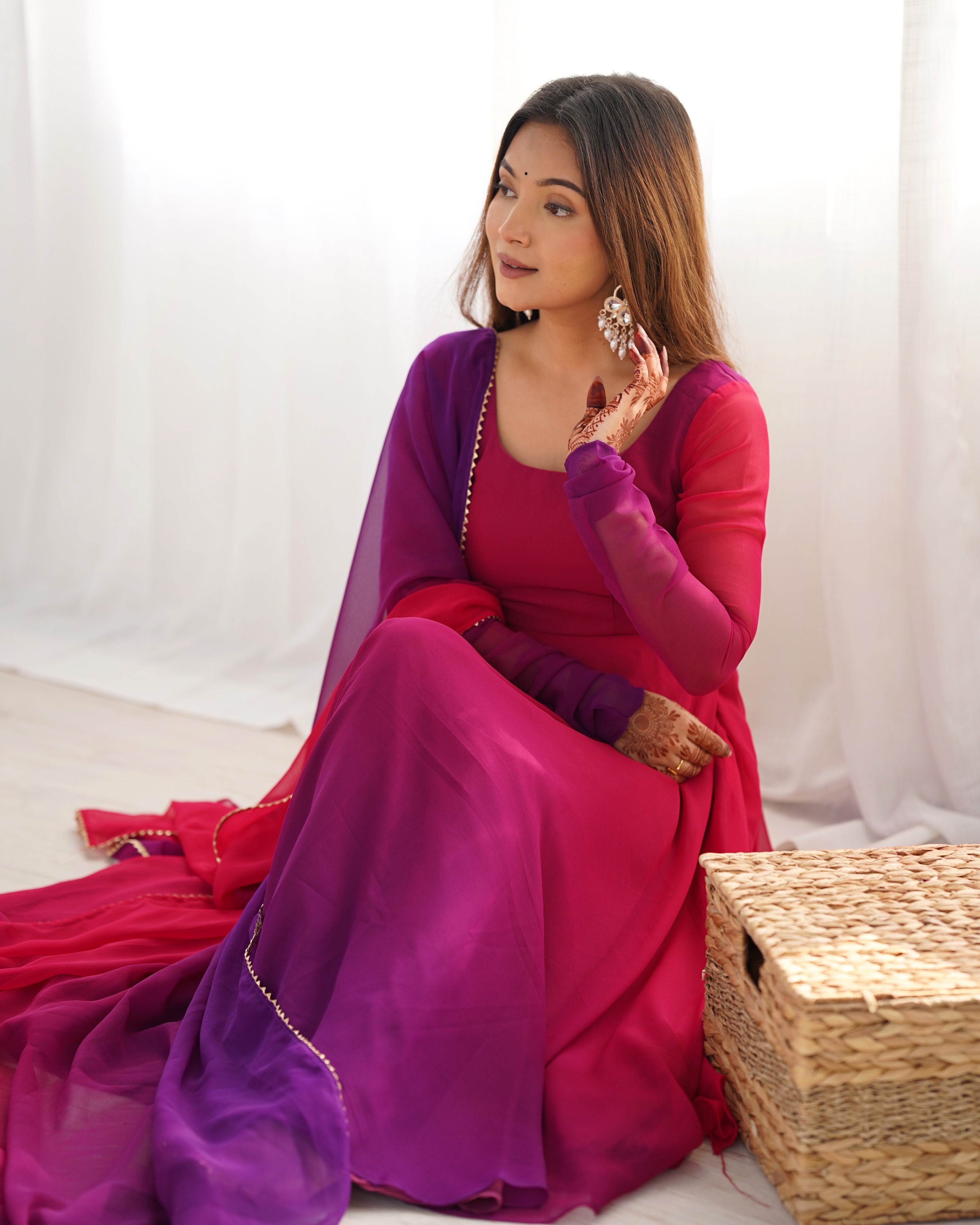 Georgette Designer Anarkali Set – Dark Pink