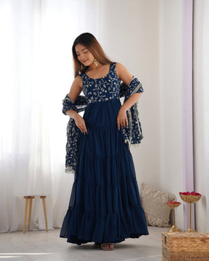 Georgette Embroidered Anarkali Set – Blue
