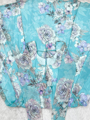 Georgette Printed Gown Set – Sky Blue Floral