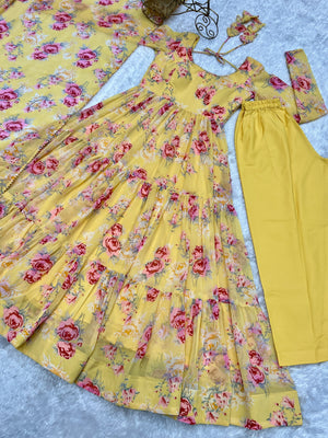 Georgette Printed Anarkali Set – Yellow