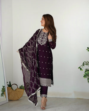 Rangoli Silk Embroidered Straight Kurta Set – Wine