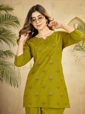 Heavy Rayon Embroidered Co-Ords Set – Mehndi