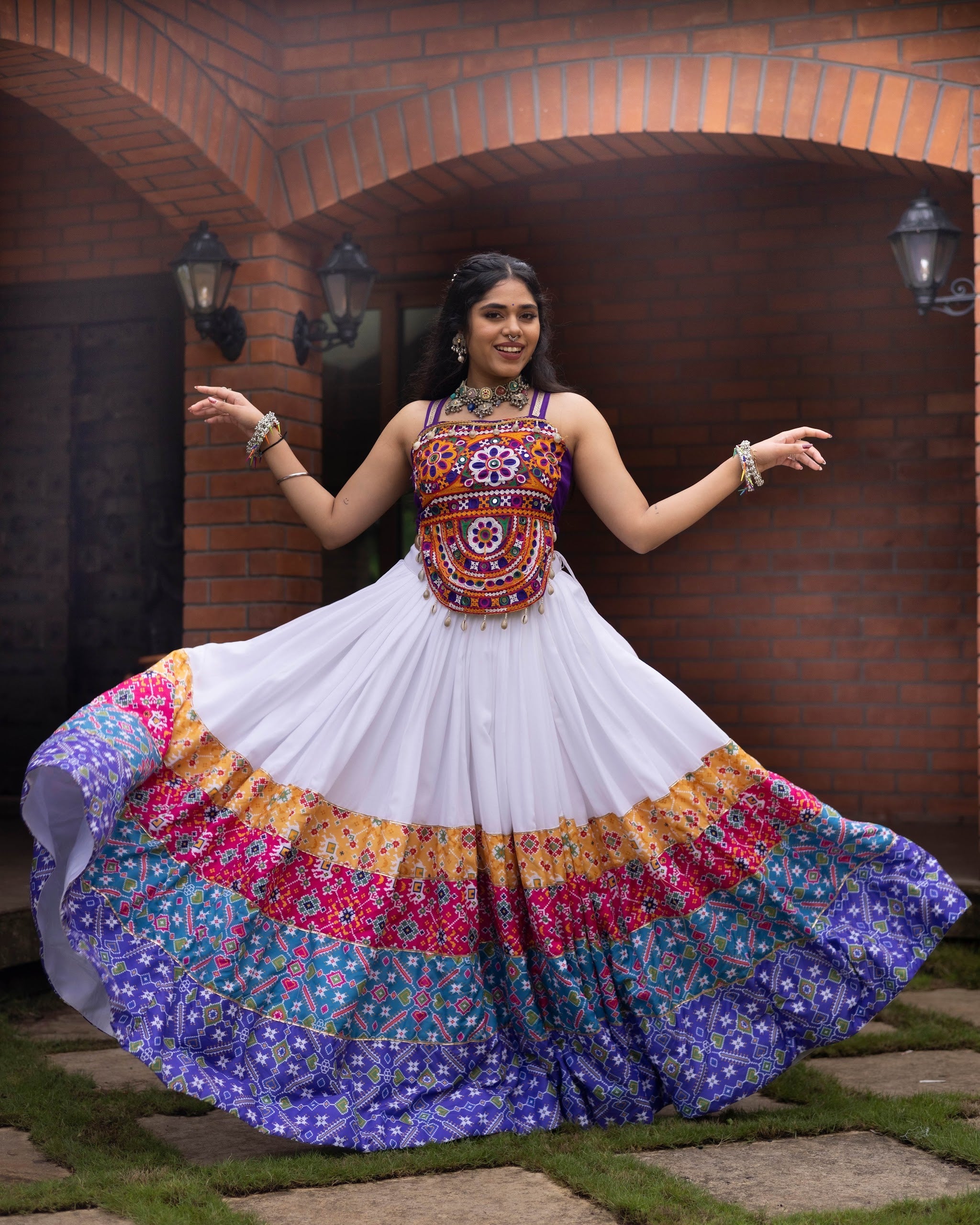 Navratri White Rangat Lehenga Set