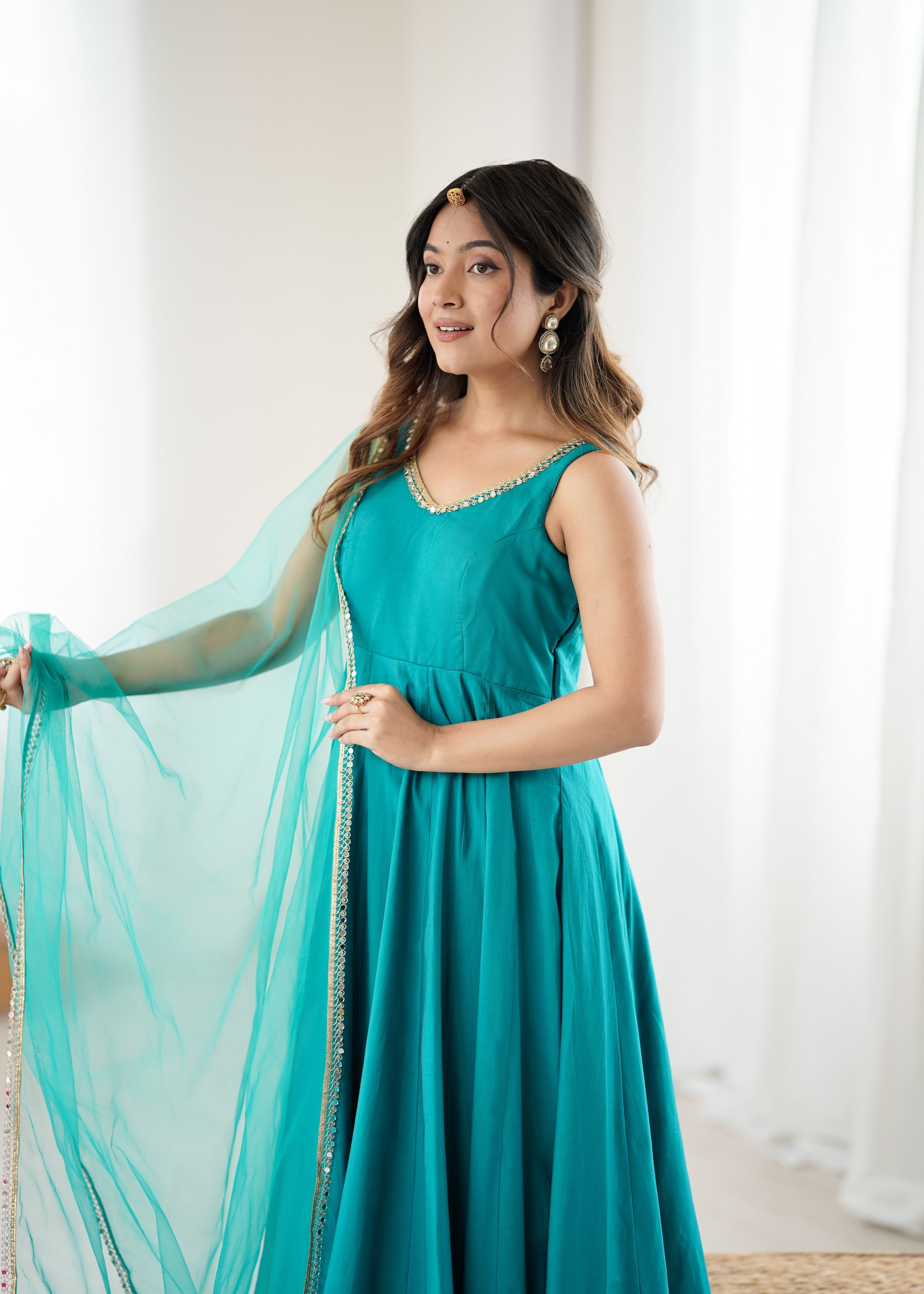 Roman Chanderi Silk Embroidered Anarkali Set – Blue