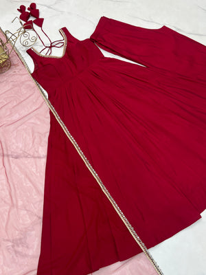 Roman Chanderi Silk Embroidered Anarkali Set – Maroon