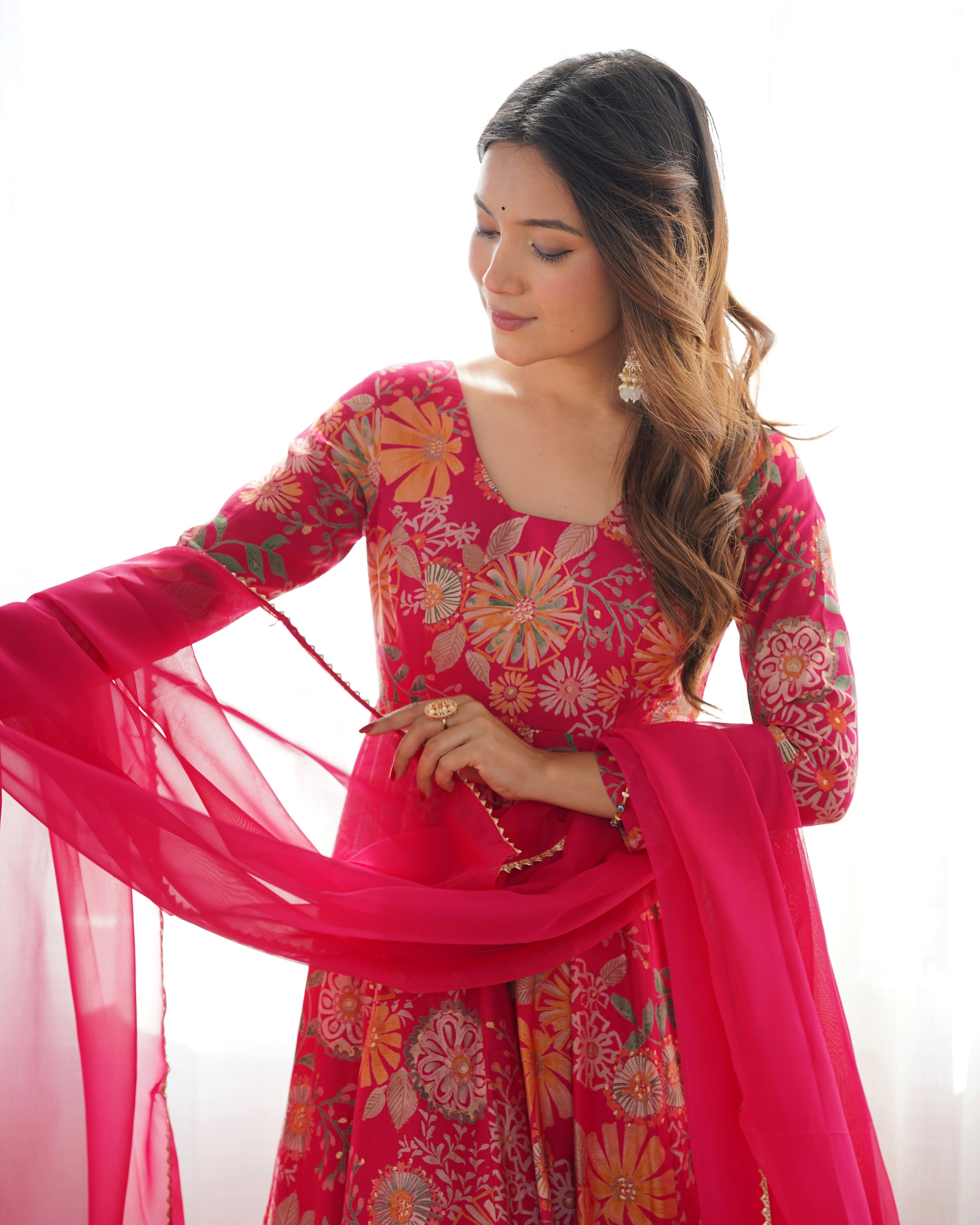 Roman Chanderi Silk Printed Kurta-Palazzo Set – Pink