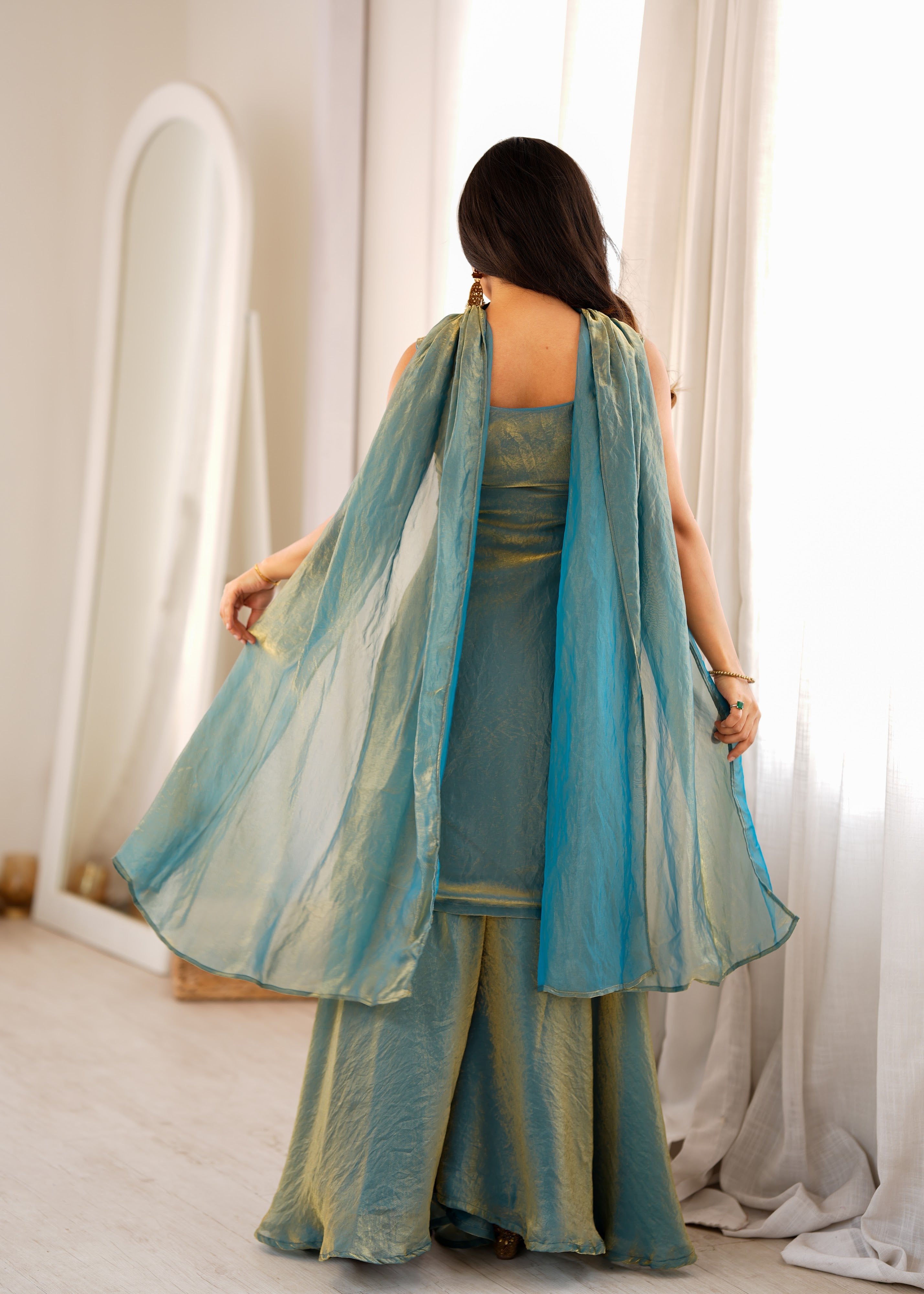 Fendy Silk Embroidered Sharara Set – Slate Blue