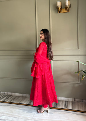 Georgette Embroidered Anarkali Set – Red