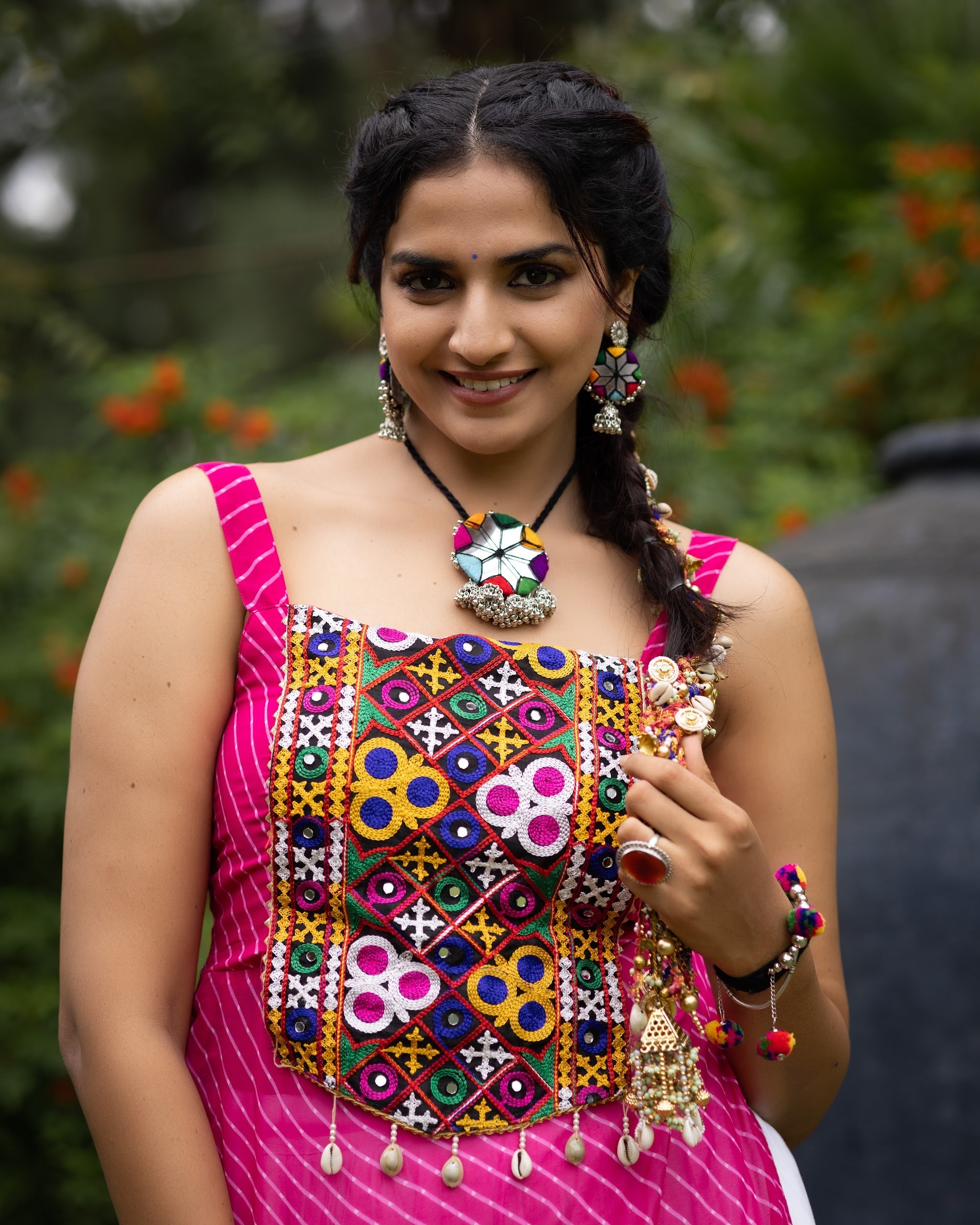Navratri Rani Pink Kurti Lehenga Set