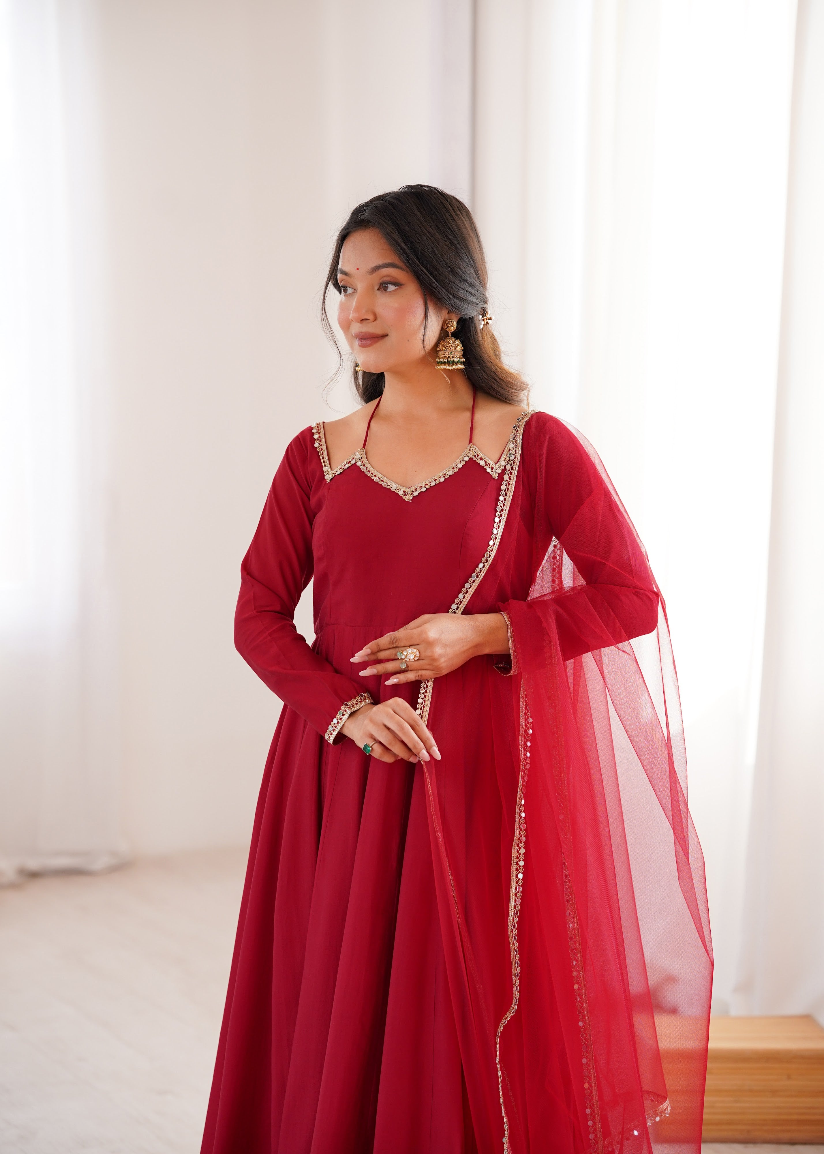 Roman Chanderi Silk Embroidered Anarkali Set – Maroon