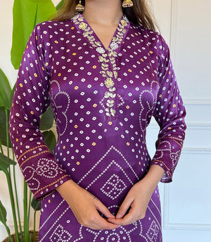 Viscose Embroidered Kurta Pant Dupatta Set – Purple