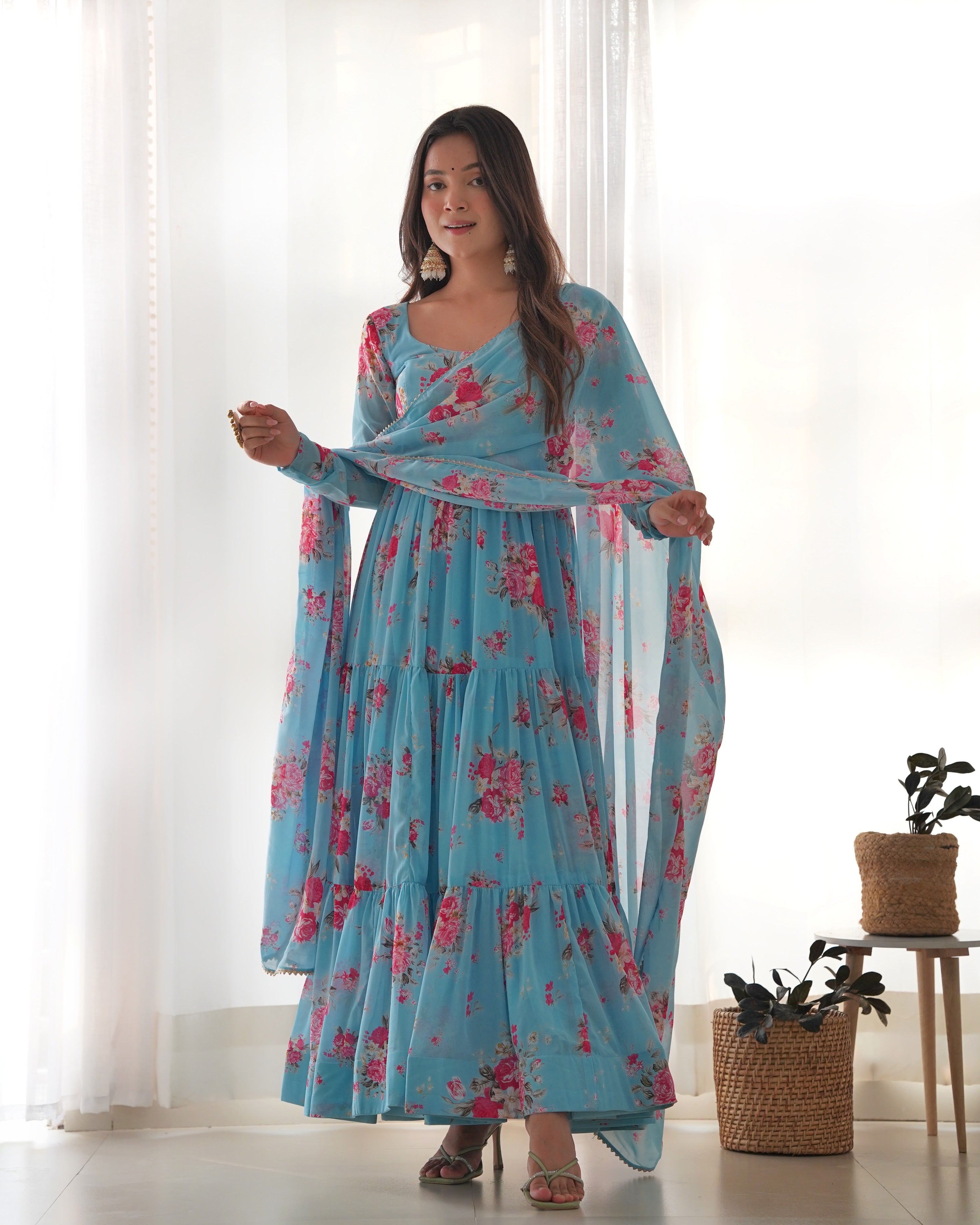 Georgette Printed Anarkali Set – Blue