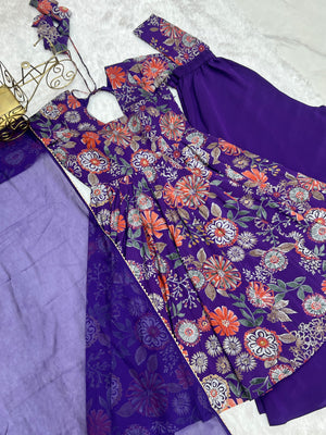 Roman Chanderi Silk Printed Kurta-Palazzo Set – Purple
