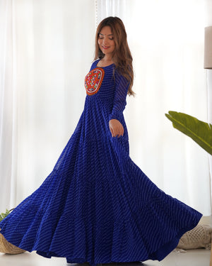 Georgette Printed Gown Set – Blue