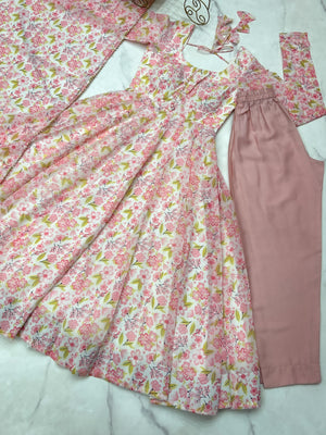 Heavy Orange Chiffon Floral Print Printed Anarkali Set – Pink Floral