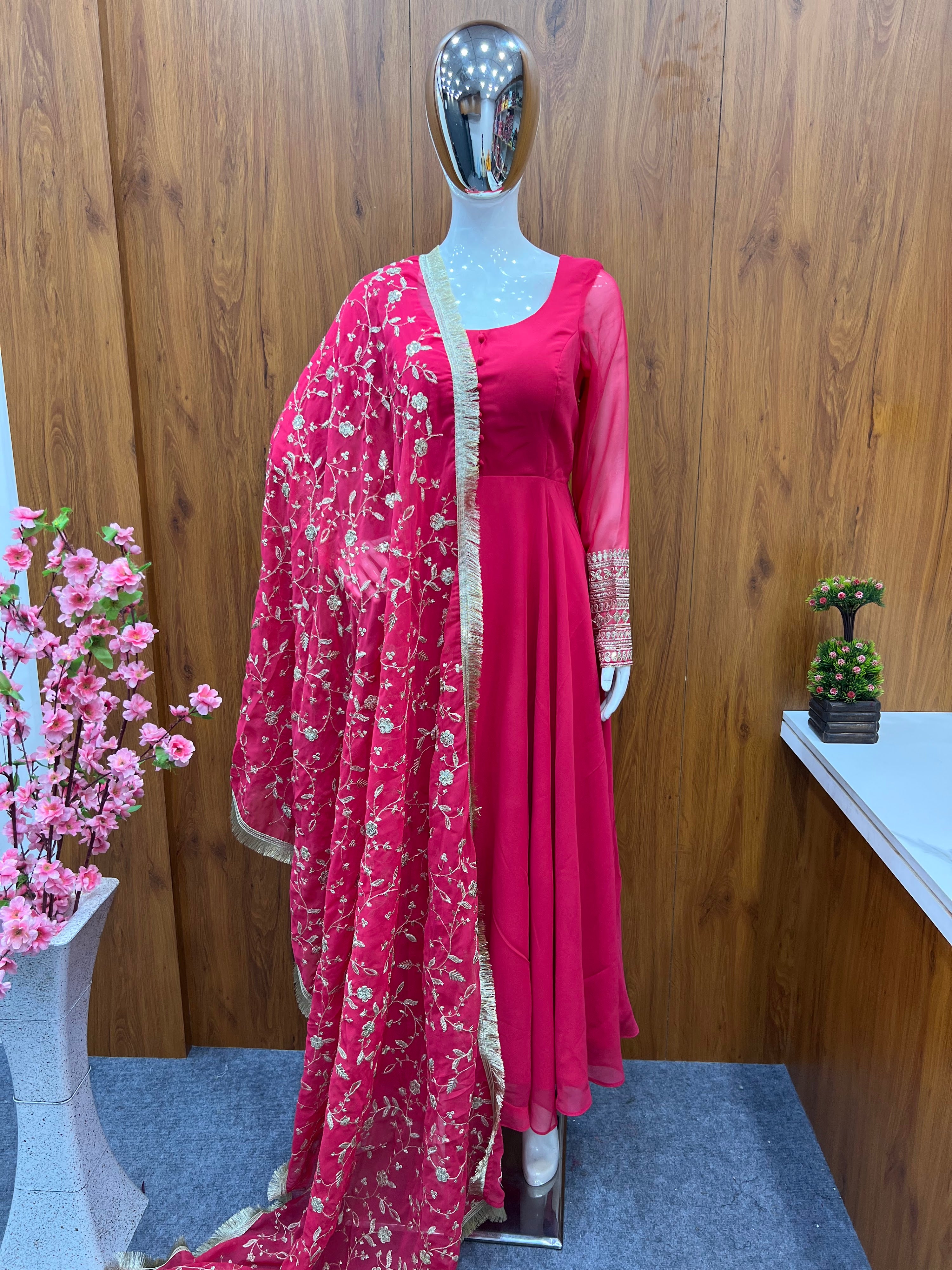 Georgette Embroidered Gown Set – Rani