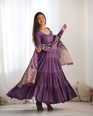 Roman Chanderi Silk Embroidered Anarkali Set – Purple