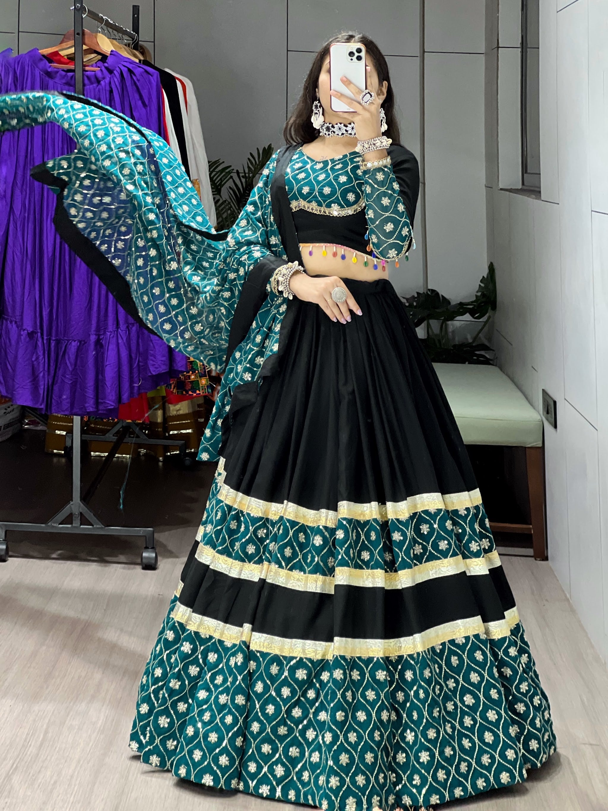 Navratri Black Heavy Embroidery Lehenga Set