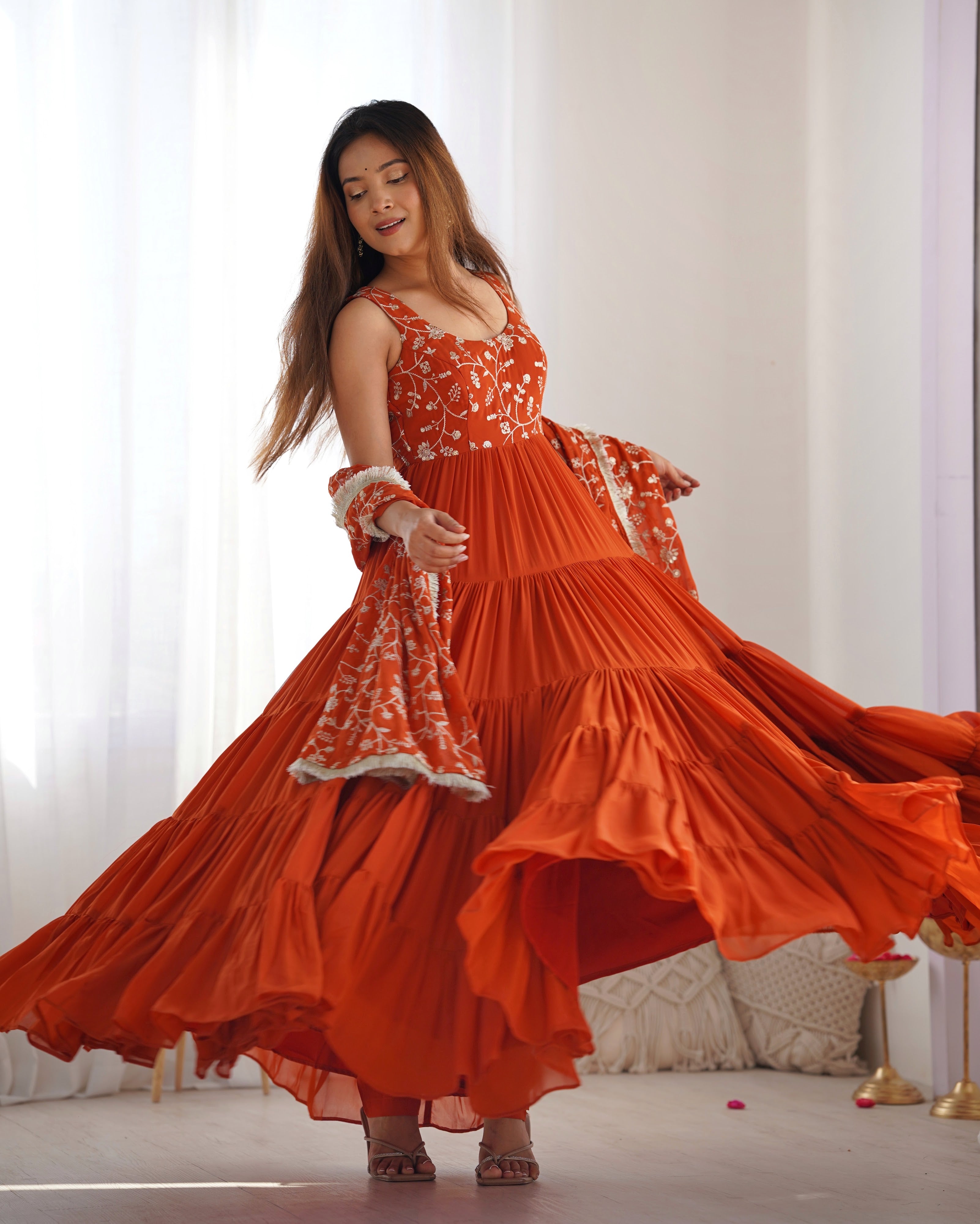Georgette Embroidered Anarkali Set – Orange